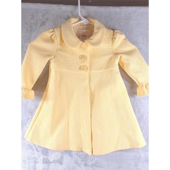 Bonnie Jean Other - Girls 18M Yellow Textured Coat Peter Pan Collar Button Front Lined Swing